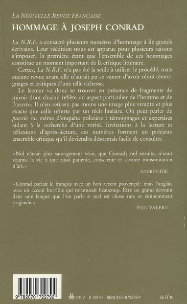 Quatrième de couverture de « HOMMAGE A JOSEPH CONRAD - (1857-1924) »