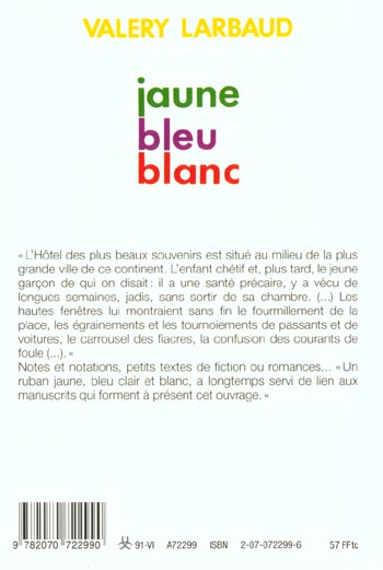 Quatrième de couverture de « JAUNE BLEU BLANC »