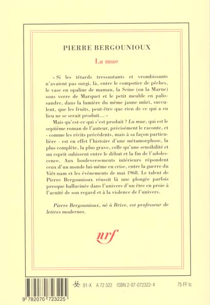 Quatrième de couverture de « LA MUE »