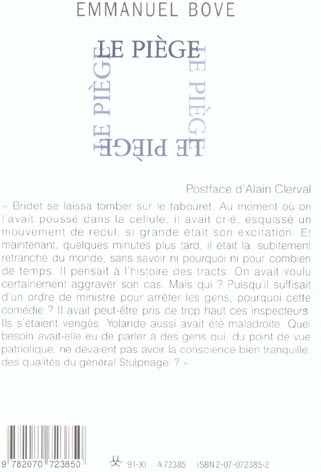 Quatrième de couverture de « LE PIEGE »