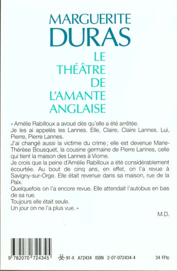 Quatrième de couverture de « LE THEATRE DE L'AMANTE ANGLAISE »