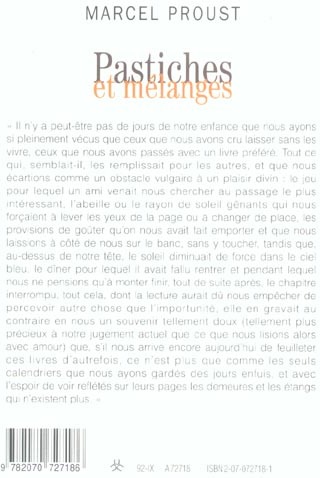 Quatrième de couverture de « PASTICHES ET MELANGES »