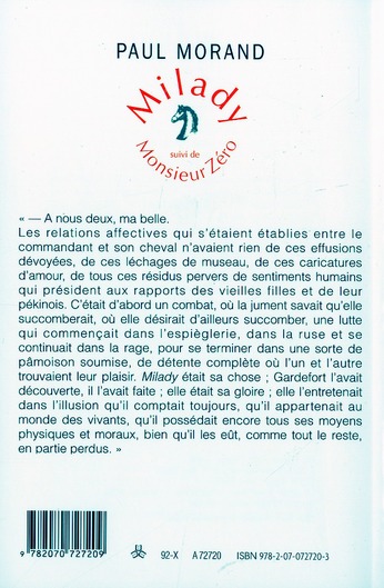 Quatrième de couverture de « MILADY / MONSIEUR ZERO »