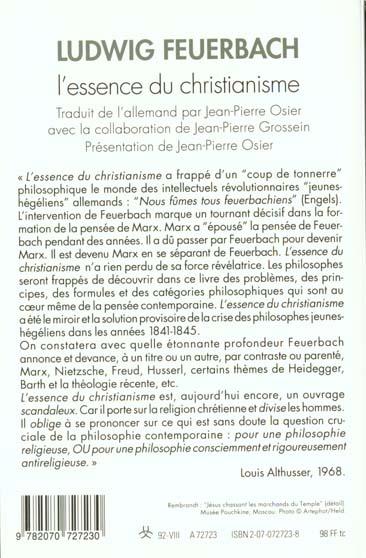 Quatrième de couverture de « L'ESSENCE DU CHRISTIANISME »