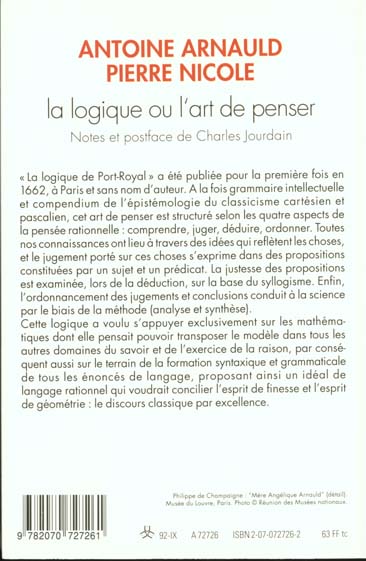Quatrième de couverture de « LA LOGIQUE OU L'ART DE PENSER »