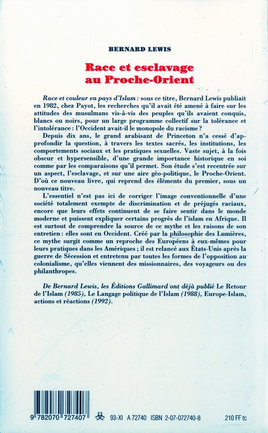 Quatrième de couverture de « RACE ET ESCLAVAGE AU PROCHE-ORIENT »