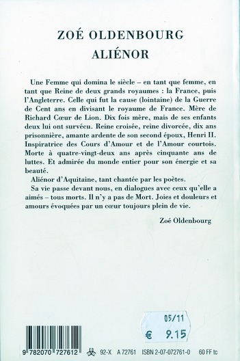 Quatrième de couverture de « ALIENOR - PIECE EN QUATRE TABLEAUX »