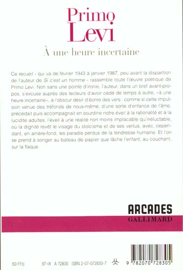Quatrième de couverture de « A UNE HEURE INCERTAINE »