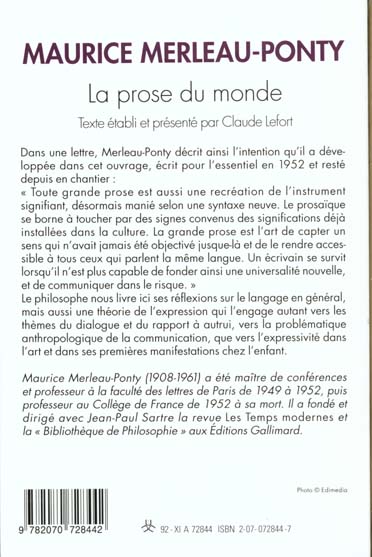 Quatrième de couverture de « LA PROSE DU MONDE »