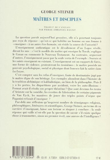 Quatrième de couverture de « MAITRES ET DISCIPLES »