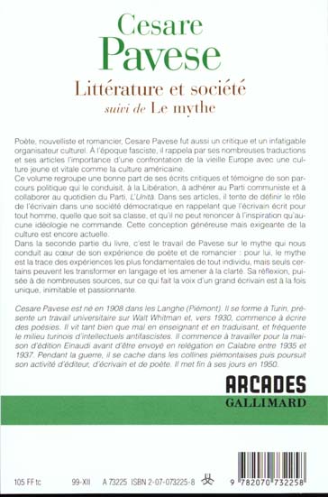 Quatrième de couverture de « LITTERATURE ET SOCIETE/LE MYTHE »