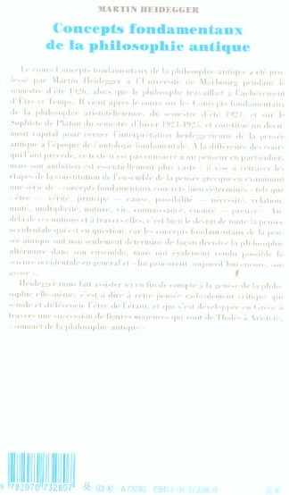 Quatrième de couverture de « CONCEPTS FONDAMENTAUX DE LA PHILOSOPHIE ANTIQUE »