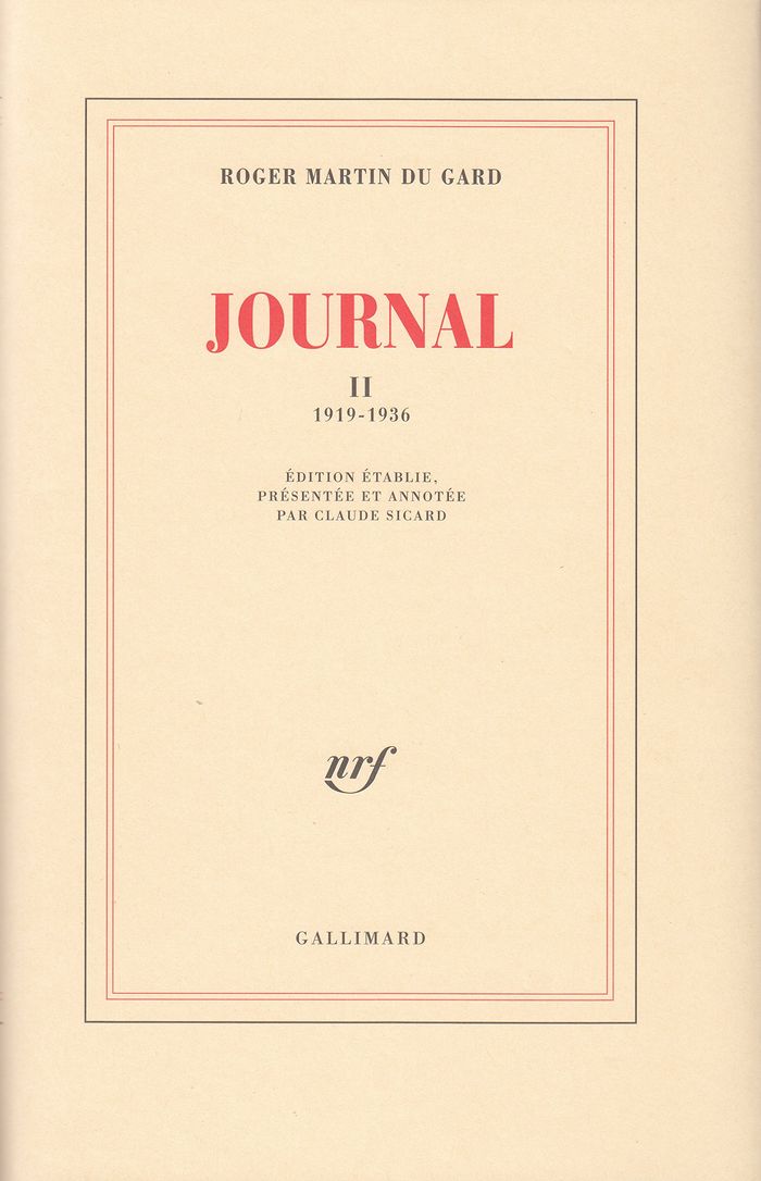 Couverture du livre « JOURNAL - VOL02 - 1919-1936 » de Martin Du Gard Roger, librairie Les Contes Infusés à Corte