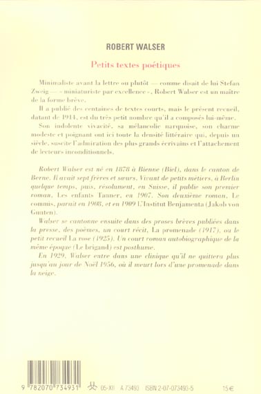 Quatrième de couverture de « PETITS TEXTES POETIQUES »