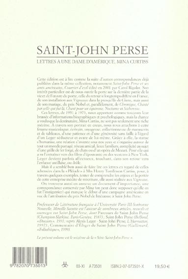 Quatrième de couverture de « LETTRES A UNE DAME D'AMERIQUE, MINA CURTISS - (1951-1973) »