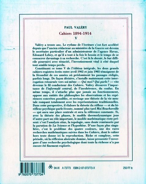Quatrième de couverture de « CAHIERS - VOL05 - (1894-1914)-1902-1903 »