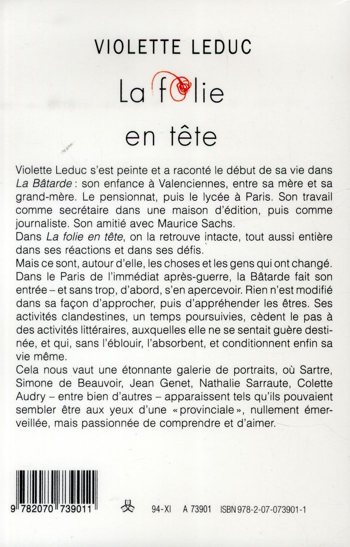 Quatrième de couverture de « LA FOLIE EN TETE »