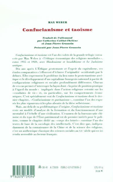 Quatrième de couverture de « CONFUCIANISME ET TAOISME »