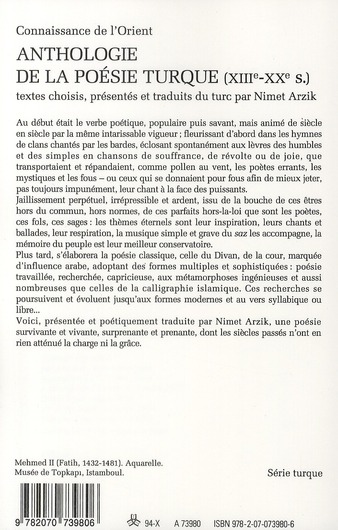 Quatrième de couverture de « ANTHOLOGIE DE LA POESIE TURQUE - XIII-XX SIECLE »