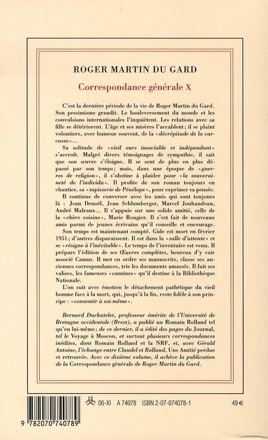 Quatrième de couverture de « CORRESPONDANCE GENERALE - VOL10 - 1951-1958 »