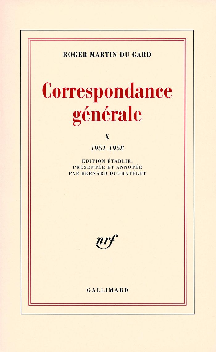 Couverture du livre « CORRESPONDANCE GENERALE - VOL10 - 1951-1958 » de Martin Du Gard Roger, librairie Les Contes Infusés à Corte