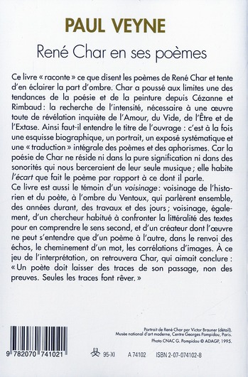 Quatrième de couverture de « RENE CHAR EN SES POEMES »