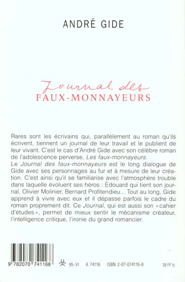 Quatrième de couverture de « JOURNAL DES FAUX-MONNAYEURS »