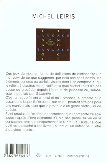 Quatrième de couverture de « LANGAGE TANGAGE OU CE QUE LES MOTS ME DISENT »
