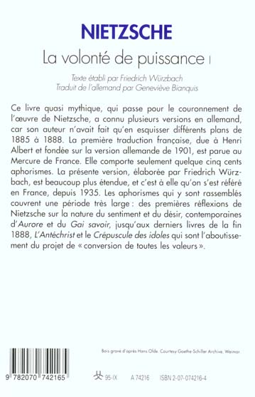 Quatrième de couverture de « LA VOLONTE DE PUISSANCE - VOL01 »