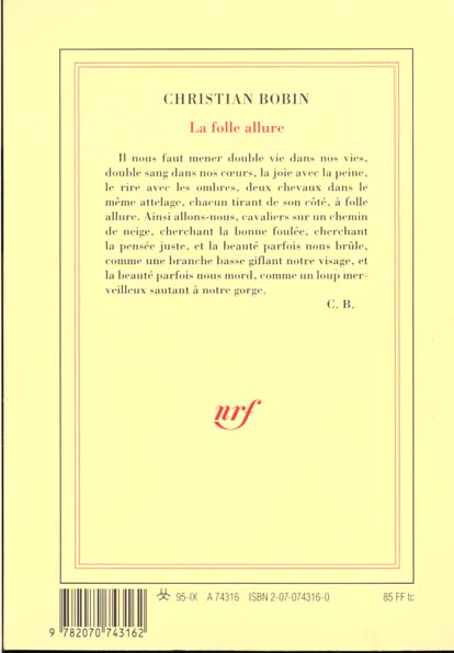 Quatrième de couverture de « LA FOLLE ALLURE »