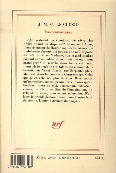 Quatrième de couverture de « LA QUARANTAINE »