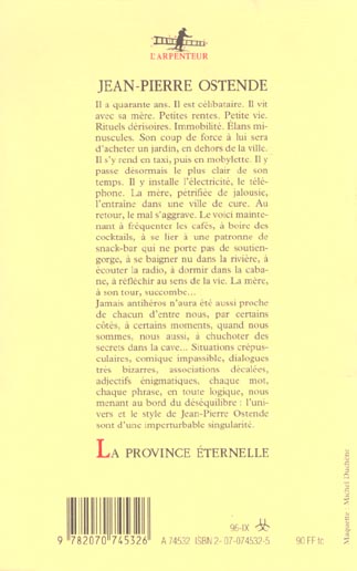 Quatrième de couverture de « LA PROVINCE ETERNELLE »