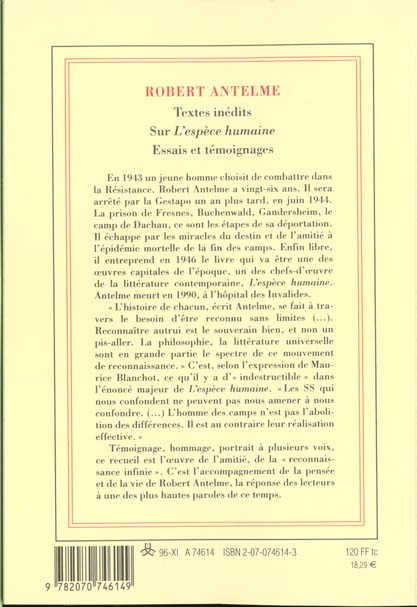Quatrième de couverture de « ROBERT ANTELME »