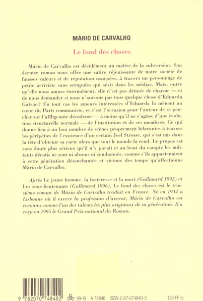 Quatrième de couverture de « LE FOND DES CHOSES »