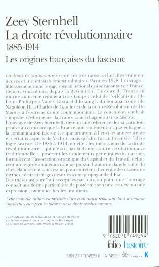 Quatrième de couverture de « LA DROITE REVOLUTIONNAIRE (1885-1914) - LES ORIGINES FRANCAISES DU FASCISME »