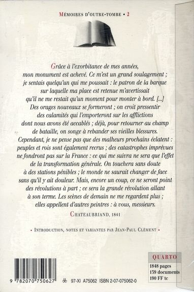 Quatrième de couverture de « MEMOIRES D'OUTRE-TOMBE - VOL02 »
