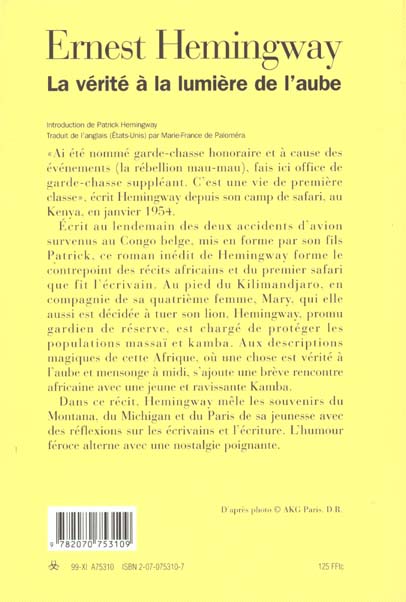 Quatrième de couverture de « LA VERITE A LA LUMIERE DE L'AUBE »
