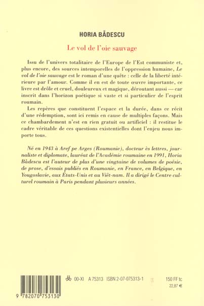 Quatrième de couverture de « LE VOL DE L'OIE SAUVAGE »