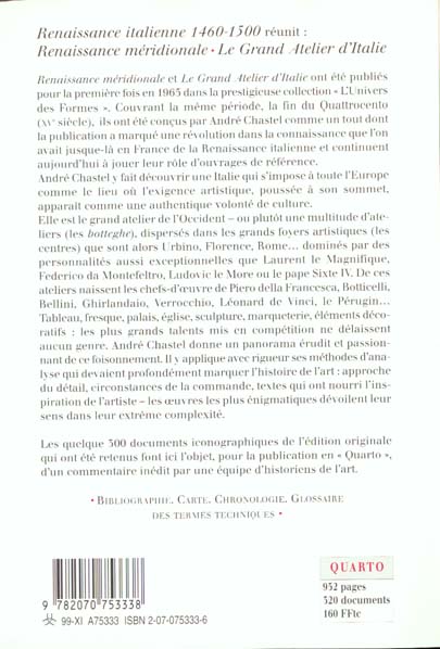 Quatrième de couverture de « RENAISSANCE ITALIENNE - (1460-1500) »