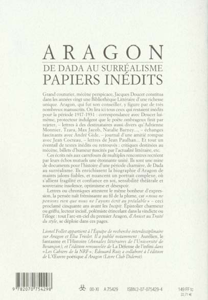 Quatrième de couverture de « PAPIERS INEDITS - DE DADA AU SURREALISME (1917-1931) »