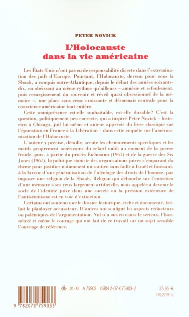 Quatrième de couverture de « L'HOLOCAUSTE DANS LA VIE AMERICAINE »