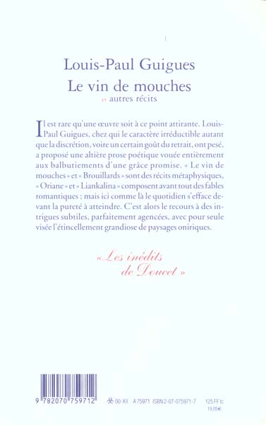 Quatrième de couverture de « LE VIN DE MOUCHES ET AUTRES RECITS »