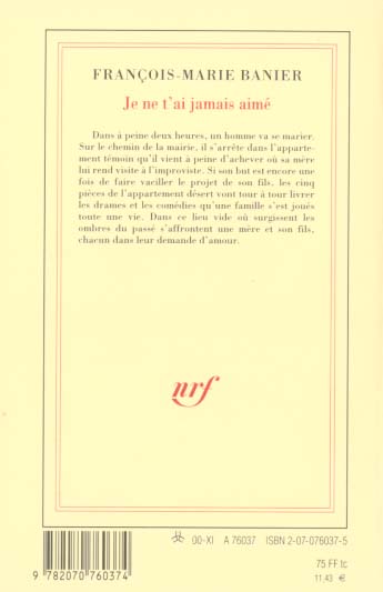 Quatrième de couverture de « JE NE T'AI JAMAIS AIME »