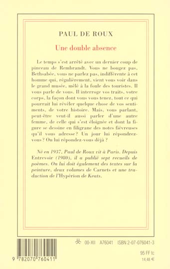 Quatrième de couverture de « UNE DOUBLE ABSENCE »