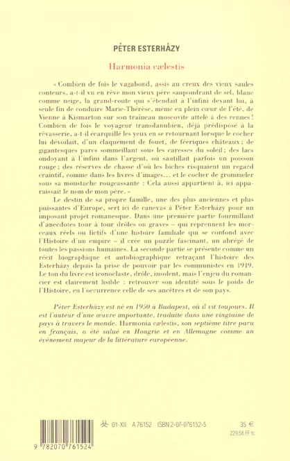 Quatrième de couverture de « HARMONIA CAELESTIS »