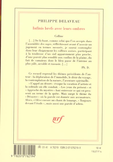 Quatrième de couverture de « INFINIS BREFS AVEC LEURS OMBRES »