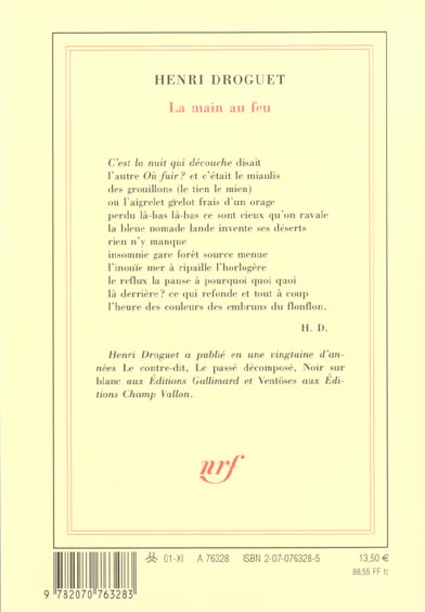 Quatrième de couverture de « LA MAIN AU FEU »