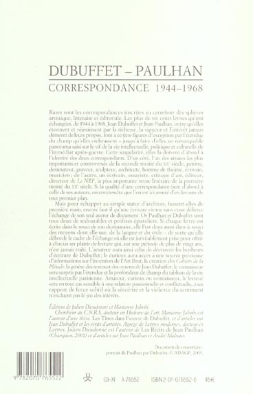 Quatrième de couverture de « CORRESPONDANCE - (1944-1968) »