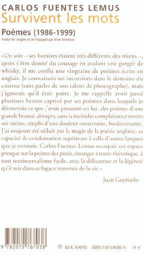 Quatrième de couverture de « SURVIVENT LES MOTS - POEMES 1986-1999 »
