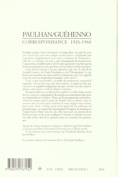 Quatrième de couverture de « CORRESPONDANCE - (1926-1968) »